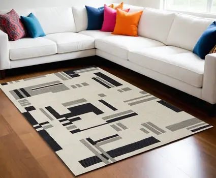 10' X 14' Ivory Wool Abstract Hand Tufted Area Rug