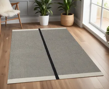 4' X 6' Black and Gray Wool Abstract Geometric Hand Tufted Area Rug