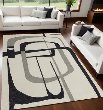 5' X 8' Gray and Ivory Wool Abstract Hand Tufted Area Rug