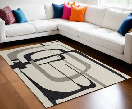8' X 10' Gray and Ivory Wool Abstract Hand Tufted Area Rug