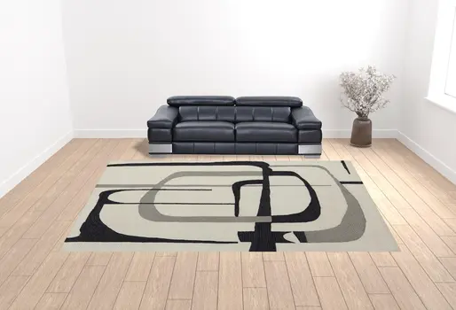 12' X 15' Ivory Gray And Black Wool Abstract Tufted Handmade Area Rug