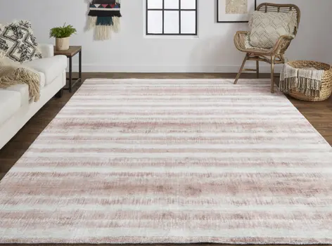 10' X 14' Tan Ivory And Pink Abstract Hand Woven Area Rug