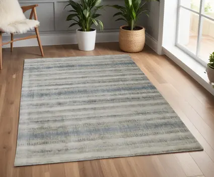 4' X 6' Blue and Gray Abstract Hand Woven Area Rug