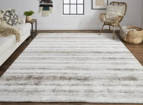 12' X 15' Tan Ivory And Brown Abstract Hand Woven Area Rug