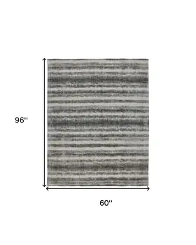 5' X 8' Gray and Black Abstract Hand Woven Area Rug