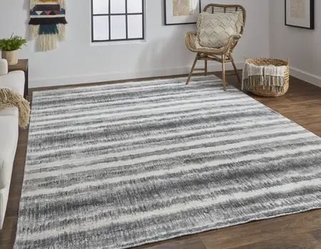 5' X 8' Gray and Black Abstract Hand Woven Area Rug