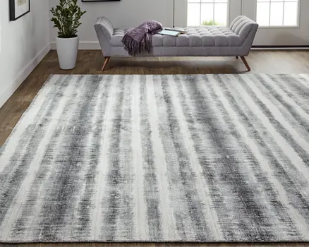 10' X 14' Gray Ivory And Black Abstract Hand Woven Area Rug