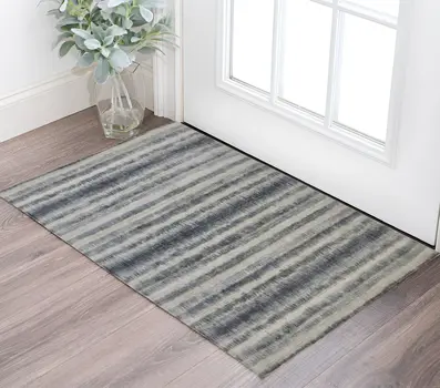 2' X 3' Ivory And Blue Abstract Hand Woven Area Rug
