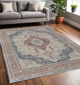 5' X 7' Blue and Gray Floral Power Loom Area Rug