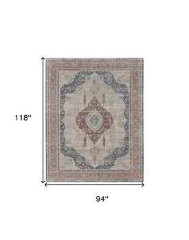 8' X 10' Gray Red And Blue Floral Power Loom Stain Resistant Area Rug