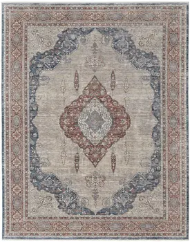 10' X 13' Gray Red And Blue Floral Power Loom Stain Resistant Area Rug
