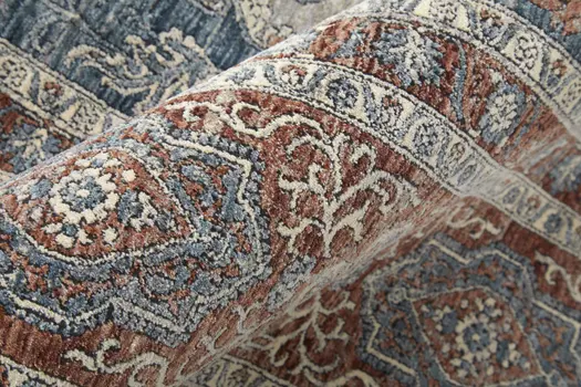 10' Blue and Gray Floral Power Loom Runner Rug With Fringe
