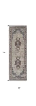 10' Blue and Gray Floral Power Loom Runner Rug With Fringe