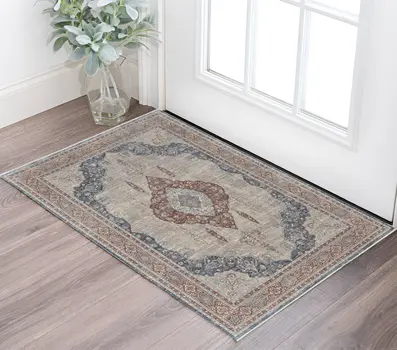 2' X 3' Blue and Gray Floral Power Loom Area Rug