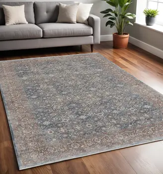 5' X 7' Blue and Beige Floral Power Loom Area Rug