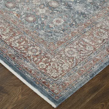 5' X 7' Blue and Beige Floral Power Loom Area Rug