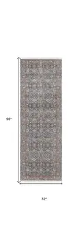 8' Blue And Red Floral Power Loom Stain Resistant Runner Rug