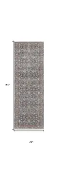 12' Blue And Red Floral Power Loom Runner Rug