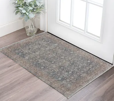 2' X 3' Blue and Beige Floral Power Loom Area Rug