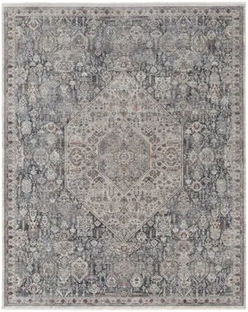 8' X 10' Blue And Ivory Floral Power Loom Stain Resistant Area Rug