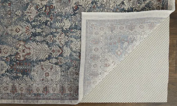10' X 13' Blue And Ivory Floral Power Loom Stain Resistant Area Rug