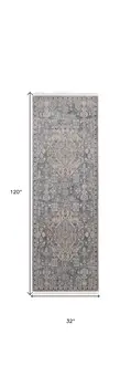 10' Blue and Ivory Floral Power Loom Runner Rug With Fringe