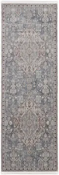 12' Blue And Ivory Floral Power Loom Runner Rug
