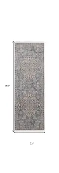 12' Blue And Ivory Floral Power Loom Runner Rug