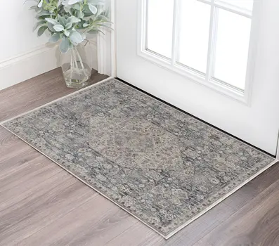 2' X 3' Blue and Ivory Floral Power Loom Area Rug