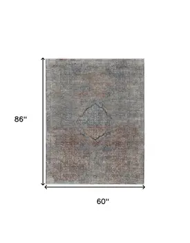 5' X 7' Blue and Gray Floral Power Loom Area Rug