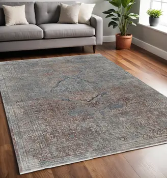 5' X 7' Blue and Gray Floral Power Loom Area Rug