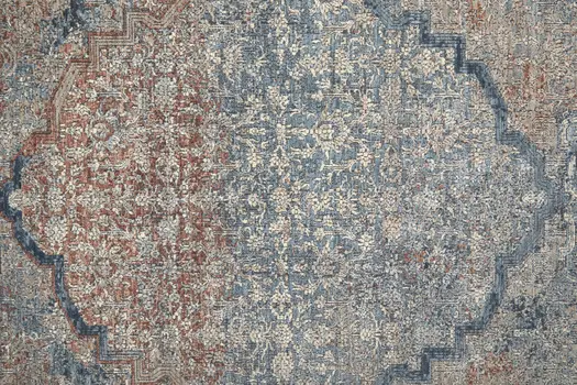 8' Blue and Gray Floral Power Loom Runner Rug With Fringe