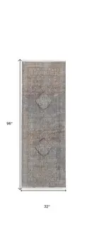 8' Blue and Gray Floral Power Loom Runner Rug With Fringe