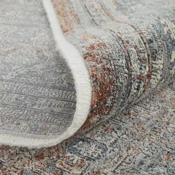 10' Blue and Gray Floral Power Loom Runner Rug With Fringe