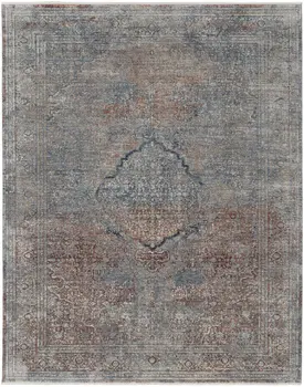 12' X 15' Blue Red And Gray Floral Power Loom Stain Resistant Area Rug