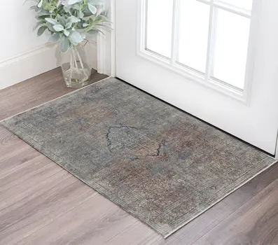 2' X 3' Blue and Gray Floral Power Loom Area Rug
