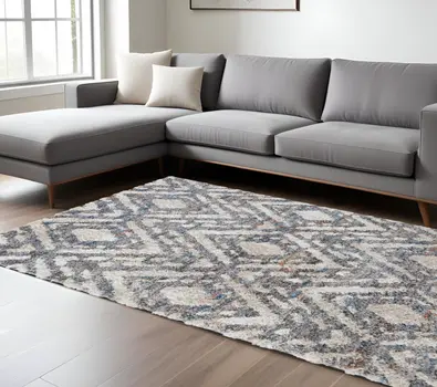 8' X 10' Gray and Ivory Geometric Power Loom Area Rug