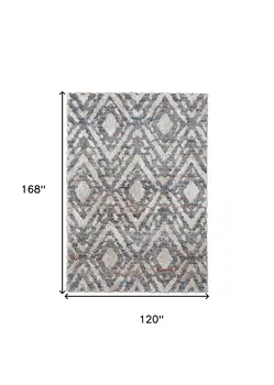10' X 14' Ivory Gray And Taupe Geometric Power Loom Stain Resistant Area Rug