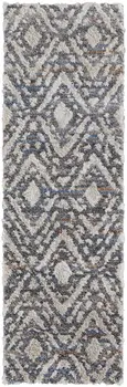 8' Ivory Gray And Taupe Geometric Power Loom Stain Resistant Runner Rug