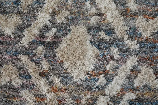 8' Ivory Gray And Taupe Geometric Power Loom Stain Resistant Runner Rug