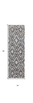 8' Ivory Gray And Taupe Geometric Power Loom Stain Resistant Runner Rug