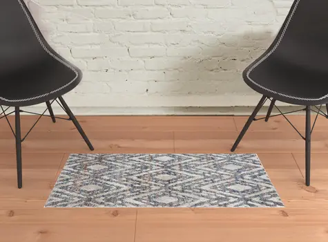 2' X 3' Ivory Gray And Taupe Geometric Power Loom Stain Resistant Area Rug