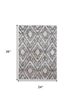 2' X 3' Ivory Gray And Taupe Geometric Power Loom Stain Resistant Area Rug