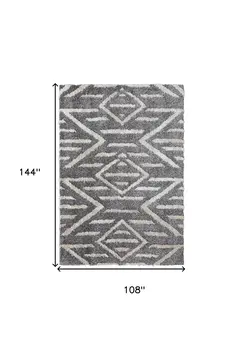 9' X 12' Gray And Ivory Geometric Power Loom Stain Resistant Area Rug