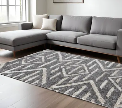 8' X 10' Gray and Ivory Geometric Power Loom Area Rug