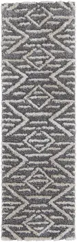 8' Gray And Ivory Geometric Power Loom Stain Resistant Runner Rug