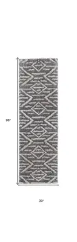 8' Gray And Ivory Geometric Power Loom Stain Resistant Runner Rug