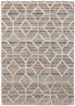 9' X 12' Tan Taupe And Ivory Geometric Power Loom Stain Resistant Area Rug
