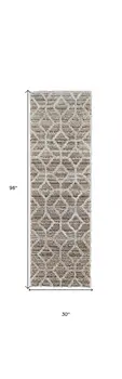 8' Tan Taupe And Ivory Geometric Power Loom Stain Resistant Runner Rug