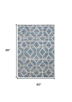 5' X 8' Blue And Ivory Geometric Power Loom Stain Resistant Area Rug